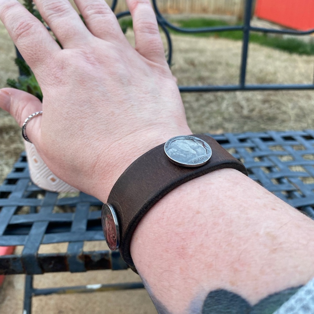 Brown Leather Bracelet with Buffalo Nickel Accents - Picture 3 of 6